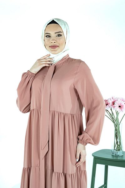 Beyza Gorele Powder Ferace με γιακά με κορδόνια - Τριών στρώσεων Gathered 3692