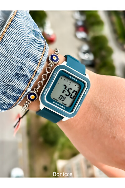 Jaga Cyan Color Silicone Cord, (SUITABLE FOR POOL, SEA USE) Digital Women's Wristwatch Bracelet