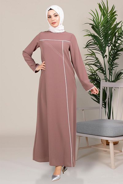 Beyza Αθλητικό ραμμένο Seden Piping Hijab Φόρεμα - Καφέ 5478