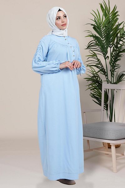 Beyza Μπλε Φόρεμα Hijab - Κανέλα Ρόμπα και Μανίκια Συσκευασίας 5441