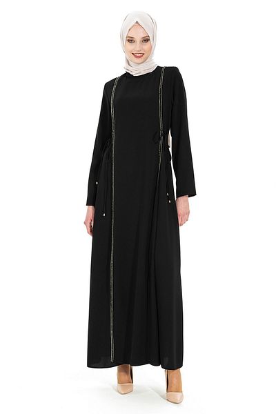 Beyza Μαύρο Φόρεμα Hijab - Aydan Stone Stripe, Μοντέλο 5288