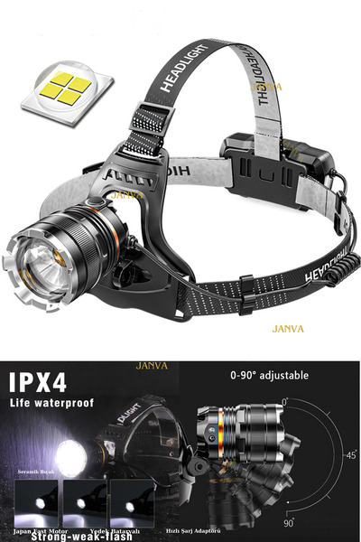 Janva Zoomlu Profosyonel Kafa Feneri Lambası Usb Şarjlı Güçlü Tg Led Teknoloj...