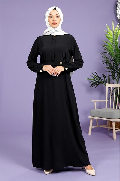 Beyza Μαύρο φόρεμα Hijab - Dolunay Flared, με φερμουάρ 5518