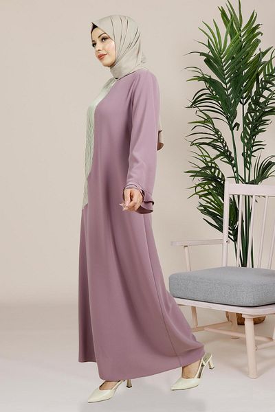 Beyza Λιλά Φόρεμα Hijab - Cahide Color Block και Kraş Λεπτομέρεια 5449