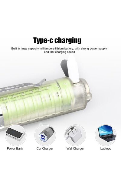Janva Ultra Zoomlu 1500 Lümen Çok Güçlü Fener Şeffaf Usb Şarjlı Çok Fonksiyonlu Çakarlı Mıknatıslı