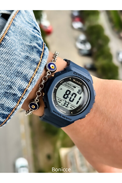 Jaga Unisex Dark Blue Silicone Cord Digital Wristwatch - Waterproof (Suitable for Pool and Sea Use)