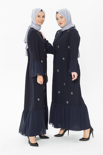 Beyza Navy Blue Ebabil Ferace 3007 - Με κουμπιά και πέτρες