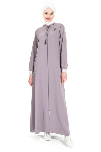 Beyza Γκρι Ferace με λεπτομέρεια καρφίτσας - Banu Stone Embroidered 3447