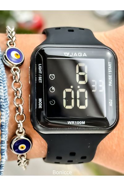 Jaga Black Silicone Band, Waterproof, (SUITABLE FOR POOL, SEA USE) Digital Sports Wristwatch
