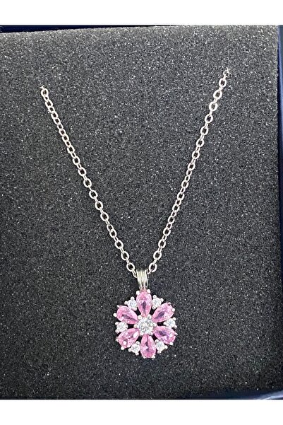 Westia Çelik Pembe Damla Taşlı Çiçek Kolye