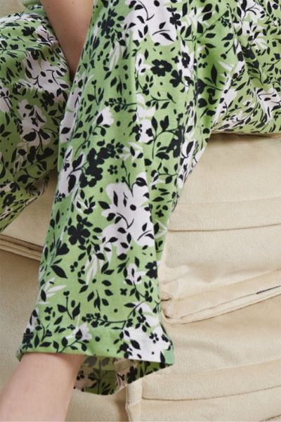 BSM Pistachio Green High Quality Women's Pajamas Set - 100% Combed, Patterned, Short Sleeve