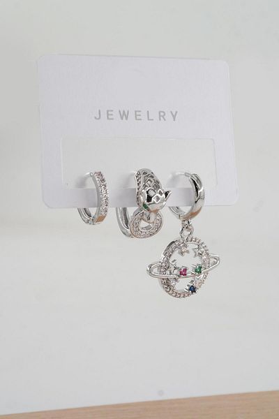By Zeyna Aksesuar Women's Vip Series Zircon Stone 3-Piece Earrings