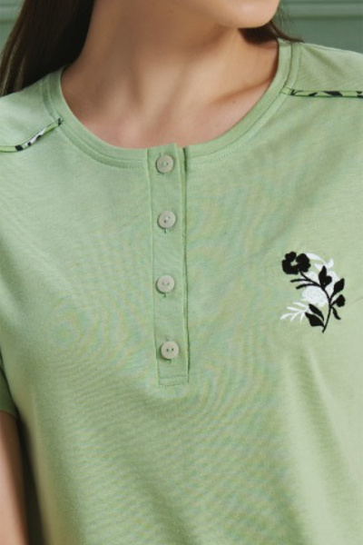 BSM Pistachio Green High Quality Women's Pajamas Set - 100% Combed, Patterned, Short Sleeve