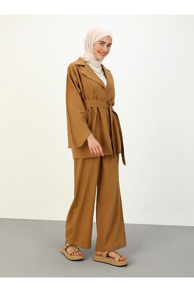 Benin Linen Jacket & Pants Set - Camel - Benin