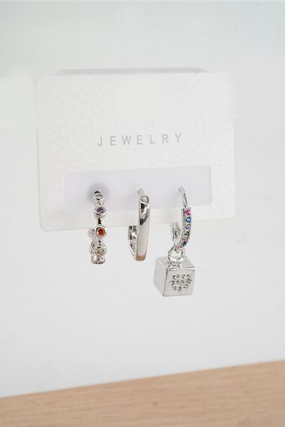 By Zeyna Aksesuar Women's Vip Series Zircon Stone 3-Piece Earrings