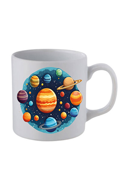 lili hediyelik كوب أبيض مطبوع عليه كوكب - كوب هدية للشاي والقهوة من السيراميك