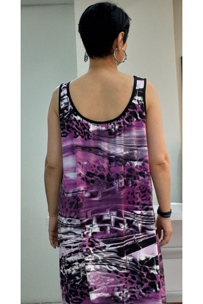 Mertcan Butik Front and back drawstring fuchsia black print combed cotton Viscose Dress