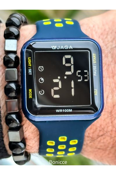 Jaga Brand Suitable for Pool and Sea Use, Silicone Strap Dark Blue Digital Sports Wristwatch