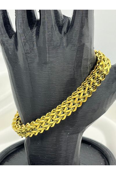Yıldız Accessory Unisex Double Row Thick Chain Model Gold Colored Steel Bracelet