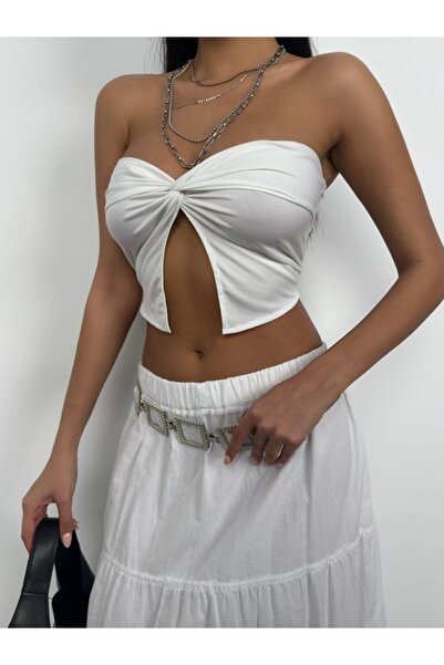HEYZZ STRAPLEZ DÜĞÜM DETAY CROP BLUZ