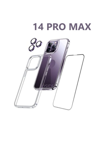 USIDE Iphone 14 Promax Uyumlu Şeffaf Kılıf Ekran Koruyucu Kamera Koruyucu 360°tam Koruma 3 In1- Set