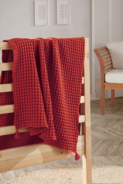 Casadora Baby 100% Pamuk Tek Kişilik Kalın Waffle Pike Örtü - Kiremit - 160 X 220 Cm
