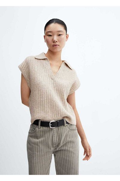 MANGO Woman Vestă de tricotaj cu gât polo