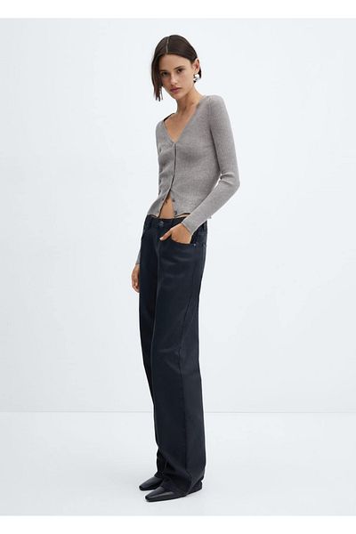 MANGO Woman Ribbed cardigan with V-neck