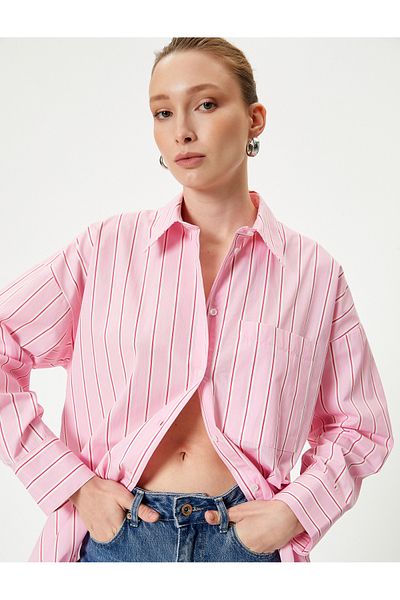 Koton Cotton Oversize Tunic Shirt - Buttoned and Pocket Detailed