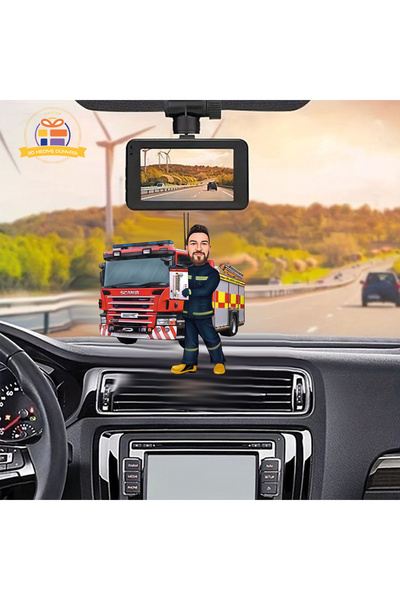 3D Hediye Dünyası Yangın söndüren itfaiyeci eri karikatürü Araba Dikiz ayna süsü
