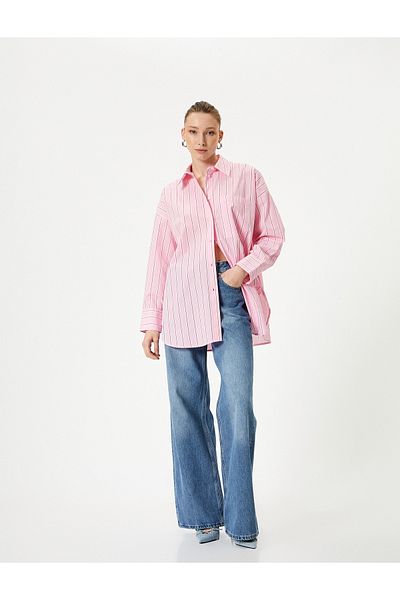Koton Cotton Oversize Tunic Shirt - Buttoned and Pocket Detailed