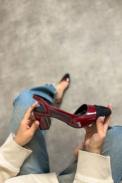 SHOEBELLAS Червени лачени дамски обувки на ток Gea Claret