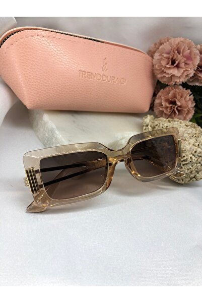 Di Caprio Ricy Rectangular Gold Detailed Transparent Nude Women's Sunglasses