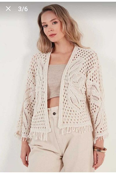 KNİTİCAL TEKSTİL Cardigan de tricotaj ajurat cu ciucuri