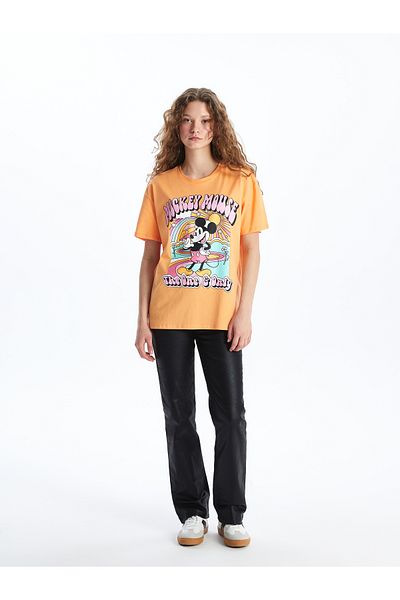 LC Waikiki Mickey Mouse Printed Women's T-Shirt - Crew Neck, Short Sleeve