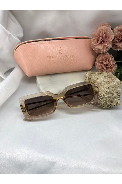 Di Caprio Ricy Rectangular Gold Detailed Transparent Nude Women's Sunglasses
