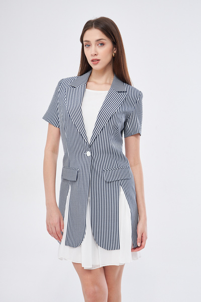 SELAZRA Rirua Ceket Yaka Çizgili Kısa Kol Regular Fit Lacivert Renk Elbise