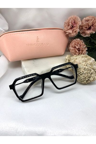 Di Caprio Scar Design Square Clear Black Women's Sunglasses