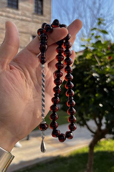 dergah tesbih Silver Tassel Cattle Model Fire-i Amber Prayer Beads