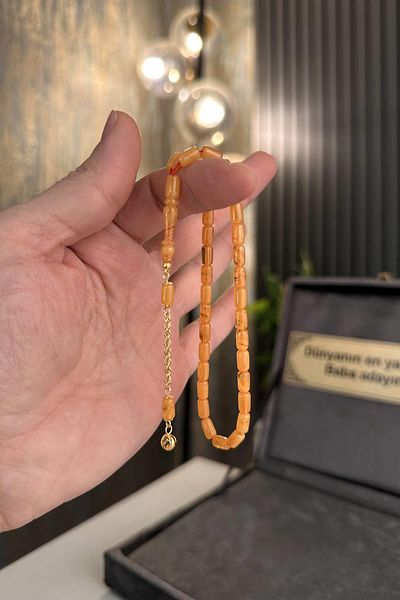dergah tesbih 14 Carat Gold Tasseled Moire Wrist Length Clamping Amber