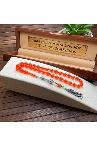 dergah tesbih Orange Amber Rosary - Original Design