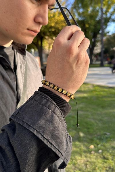 dergah tesbih Dominican Green Rock Drop Amber Bracelet