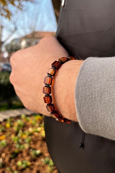 dergah tesbih Rock Damla Macroma Knitted Bracelet - Amber Design