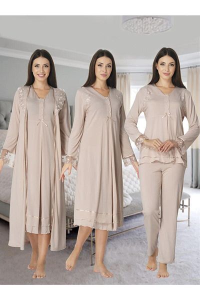 CT MODA Effort Mink Lace Detailed Long Sleeve Pregnant Maternity Set of 4
