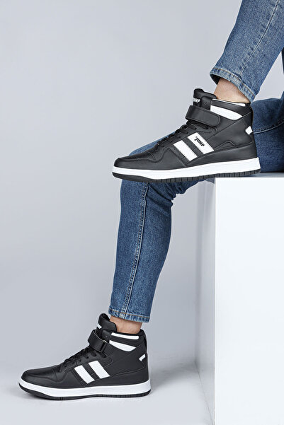 Jump 28504 Yüksek Bilekli Siyah - Beyaz Erkek Sneaker Günlük Spor Ayakkabı