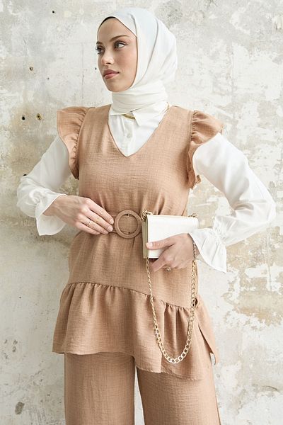 InStyle Frilly Shoulder Triple Set - Camel
