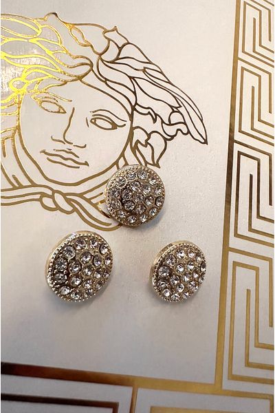ODDA TASARIM ATÖLYESİ Round top crystal stone coated gold 3 piece set (1,5cm)
