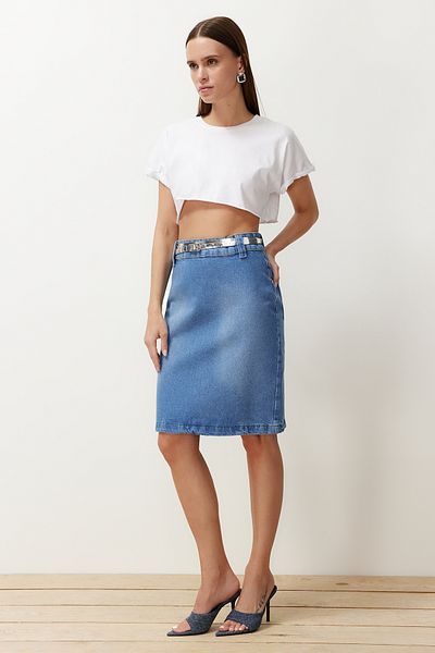 Trendyol Collection Kék hasított Midi farmer szoknya TWOSS24ET00189