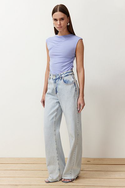 Trendyol Collection Modrá vypasovaná/vypasovaná strečová pletená halenka TWOSS24BZ00493
