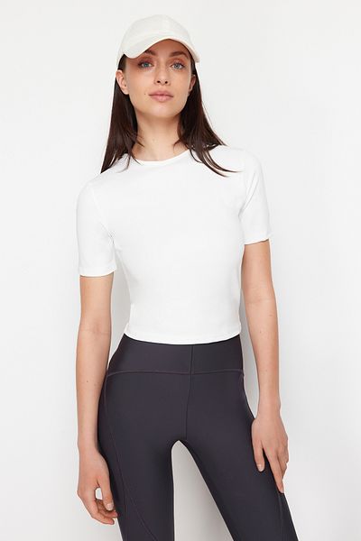 Trendyol Collection White Extra Thin Fabric Crew Neck Knitted Sports Top/Blouse THMSS24BZ00008